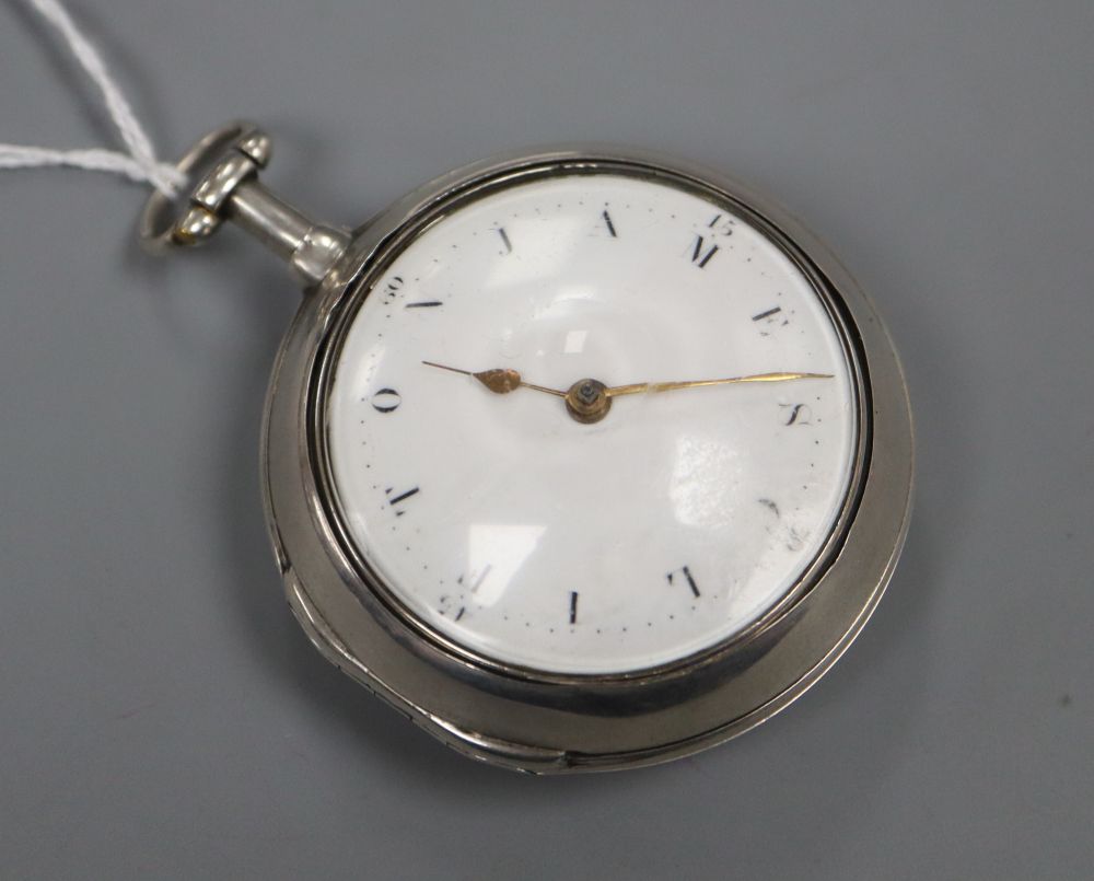 A George III silver pair cased keywind verge pocket watch by Jeremy French, Yalding, the dial depicting the name James Clifton and